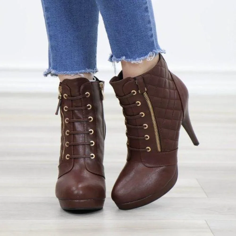 Brown Platform High Heel Ankle Boots - Picture 12 of 14